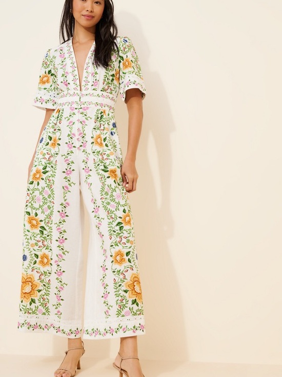 FARM Rio Pants - FARM Rio Folk Floral Linen Blend Jumpsuit